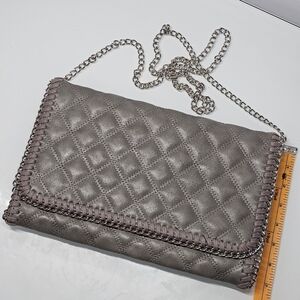 Gray Quilted Clutch with Chain Strap